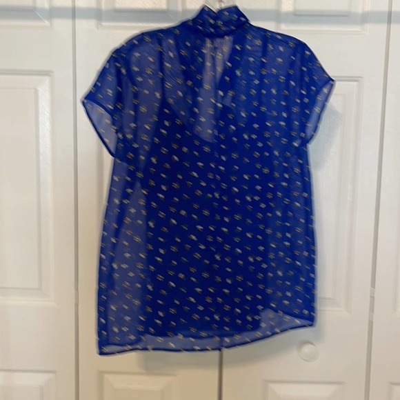Pleione 2 piece Blue Tank Under Sheer Floral Cap Sleeve Top with Tie Small NWT - Picture 7 of 11